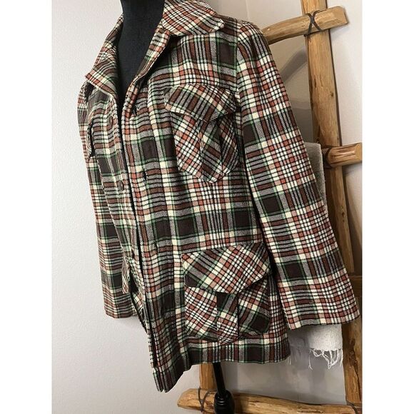Vintage 70’s Wool Plaid Jacket/Blazer Brown/Cream/Orange/Green Fall Women’s L - Picture 8 of 16